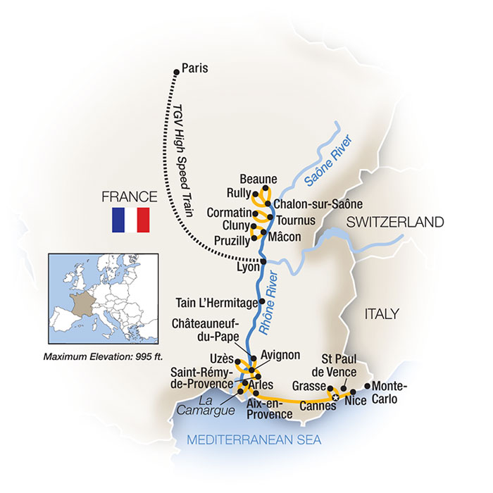 River boat cruise France map