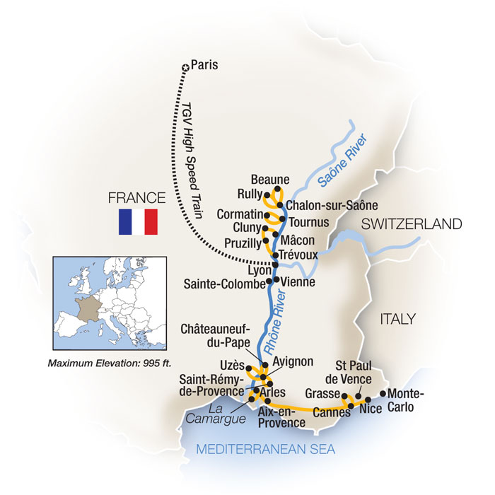 River boat cruise France map