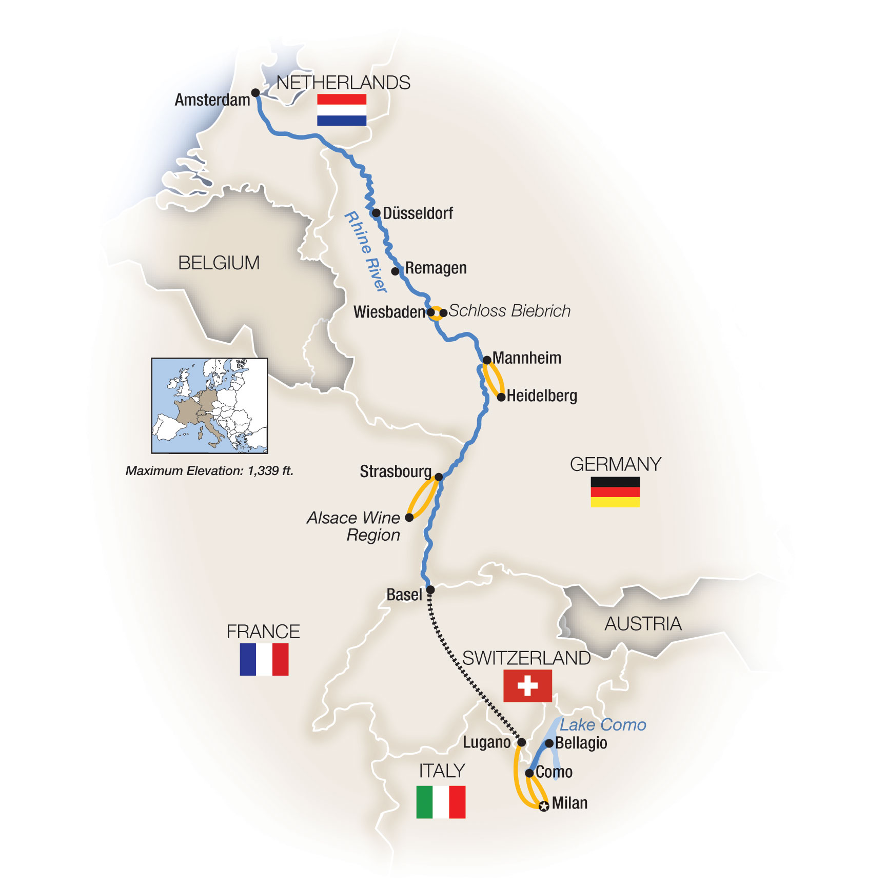 Rini Rever Map Rhine river cruise map 60 photos - Arptravels.com