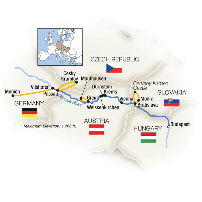 Heart of the Danube: Budapest to Bavaria - Westbound Itinerary Map