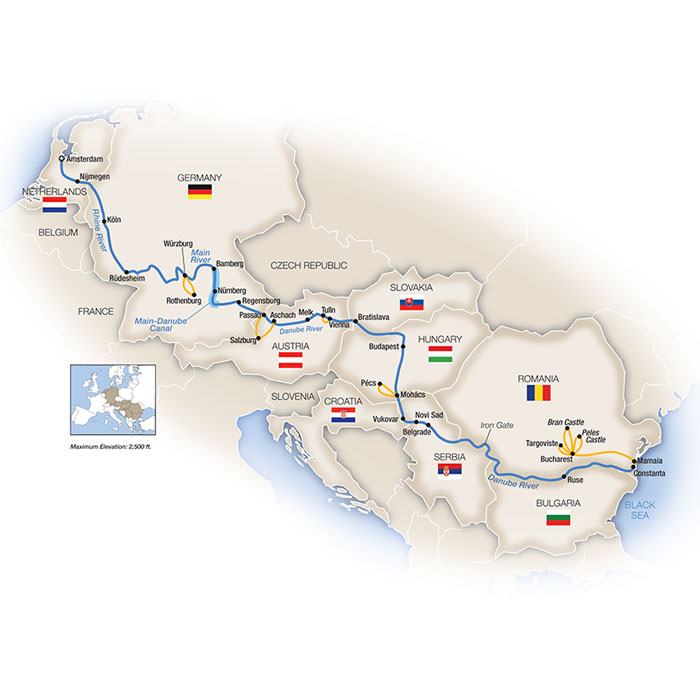 Grand European Cruise - Eastbound Itinerary Map