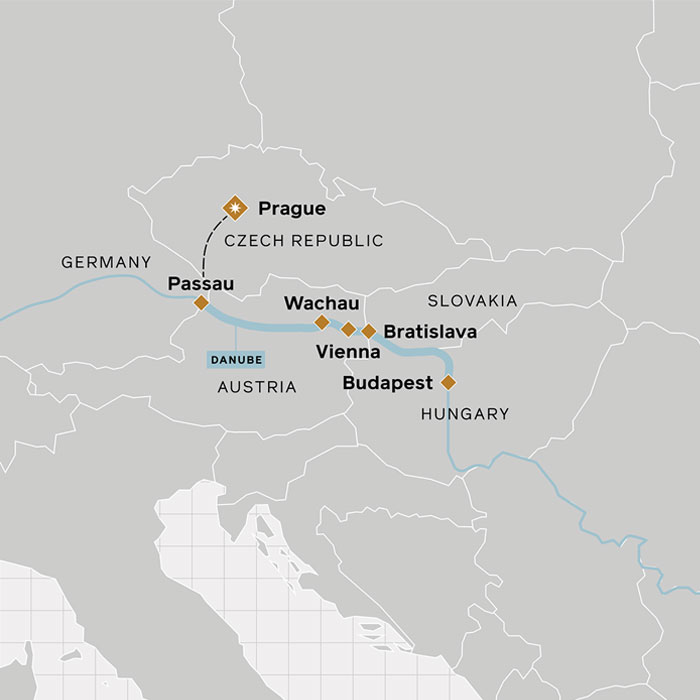 Prague & the Danube - Eastbound Itinerary Map