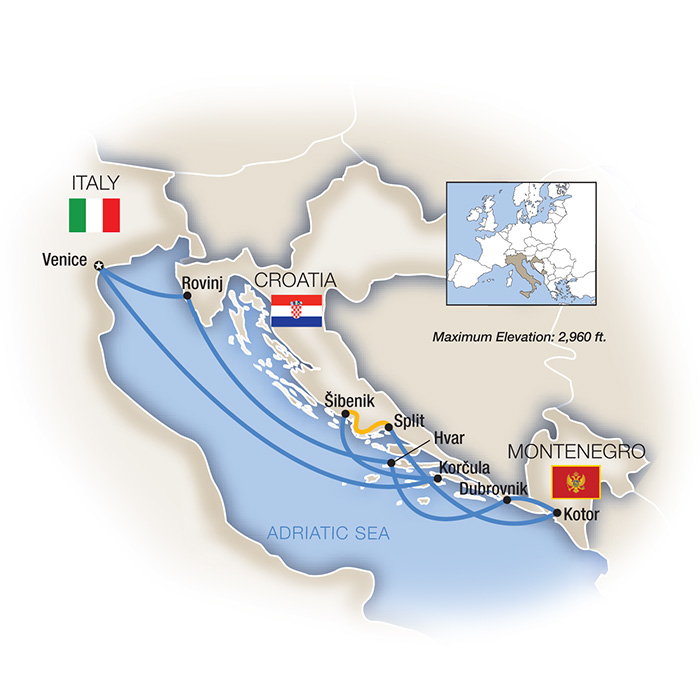 Venice & the Dalmatian Coast Itinerary Map