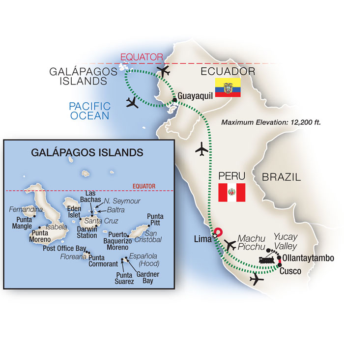 Peru and the Galapagos Islands Itinerary Map