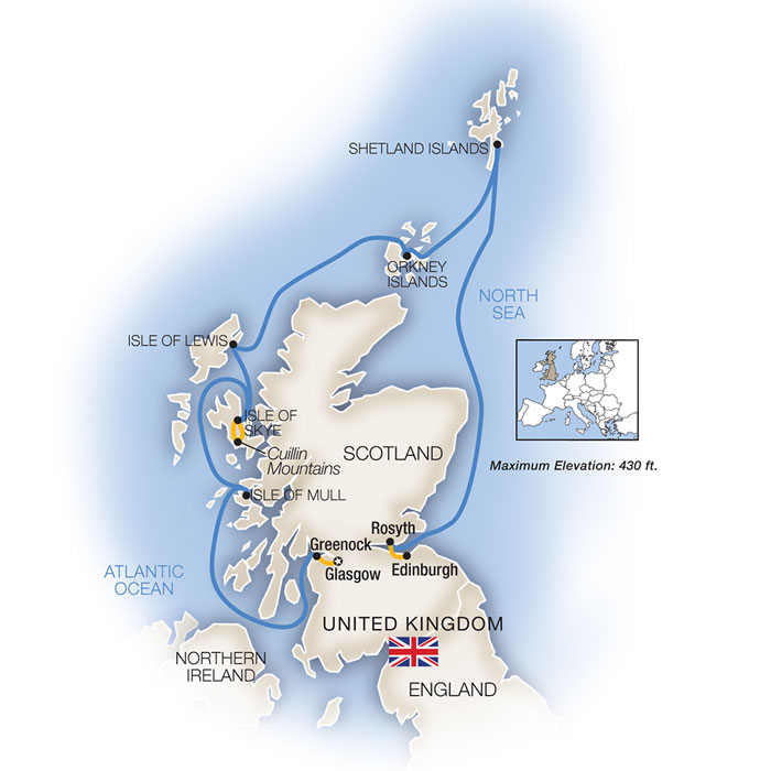 Legendary Scottish Isles, Edinburgh & Glasgow - Eastbound Itinerary Map
