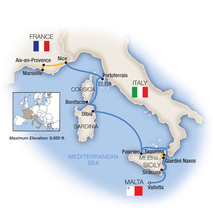 Treasures of the Mediterranean Isles - Northbound Itinerary Map