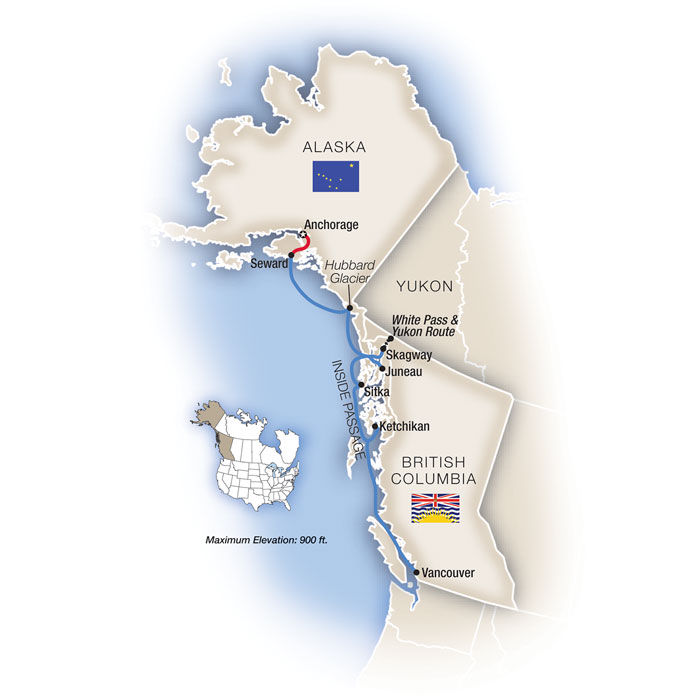 Alaska's Inside Passage - Southbound Itinerary Map