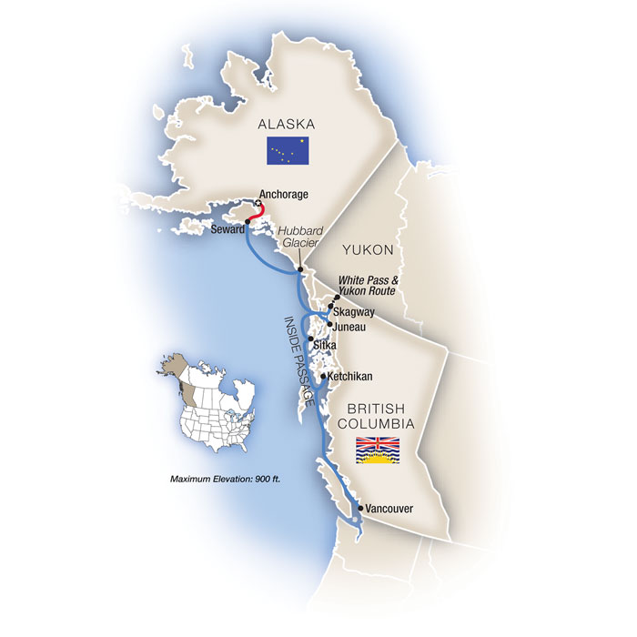 Alaska's Inside Passage - Southbound Itinerary Map