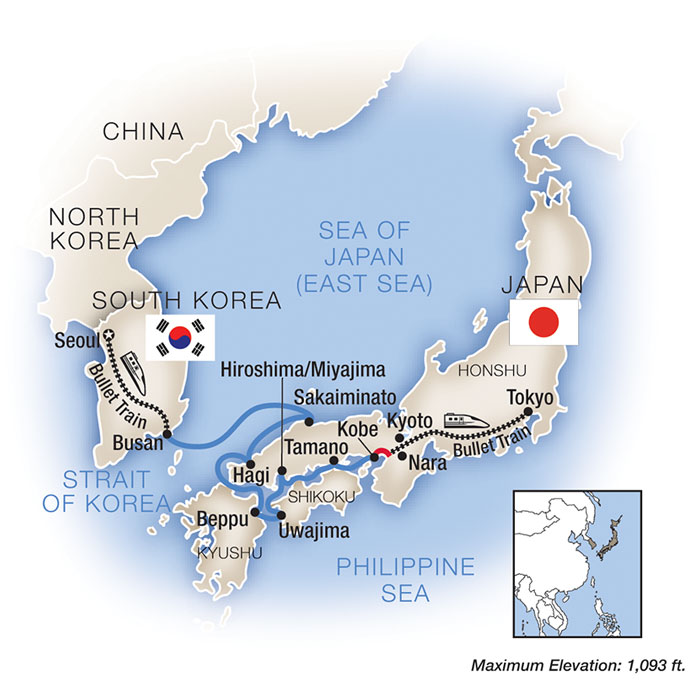 Sakura Seas: South Korea & Japan - Eastbound Itinerary Map
