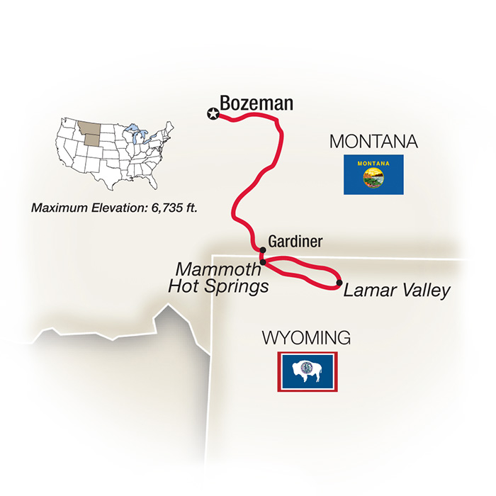 Map of Yellowstone Awakens:  Spring & Fall from Tauck