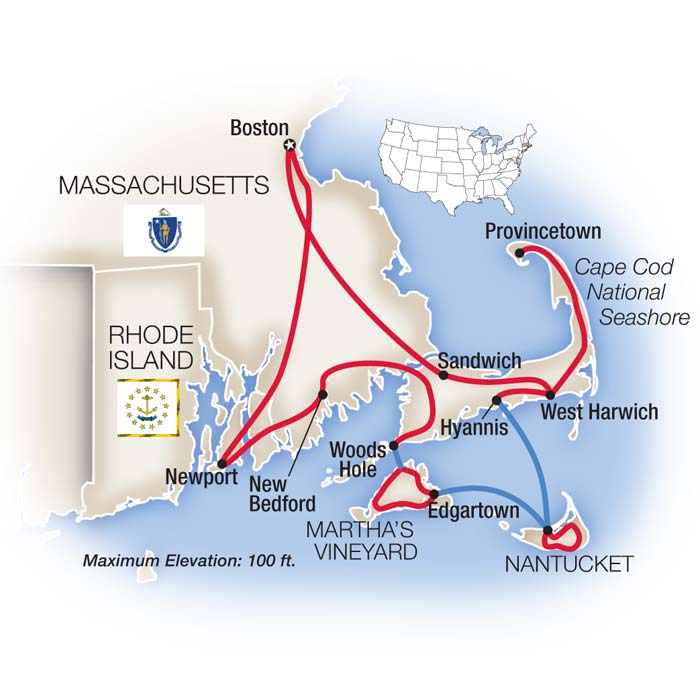 Cape Cod, The Islands and Newport Itinerary Map