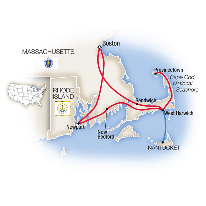 Map of Seaside New England: Boston, Cape Cod & Newport  from Tauck