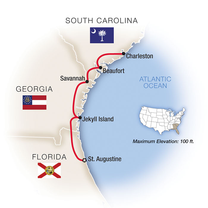 Charleston Savannah escorted tours map