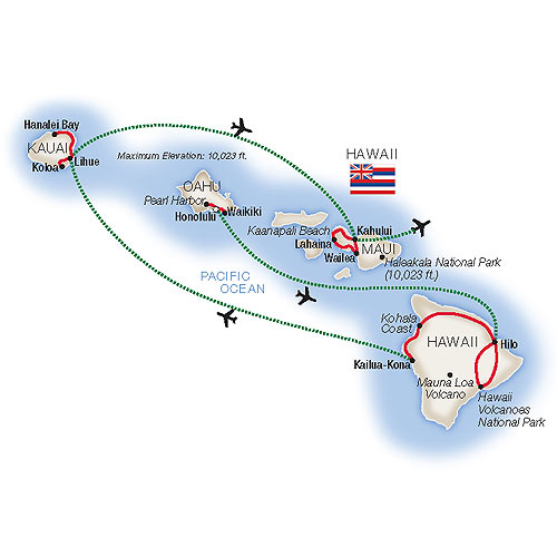 Best of Hawaii Escorted Tour Map