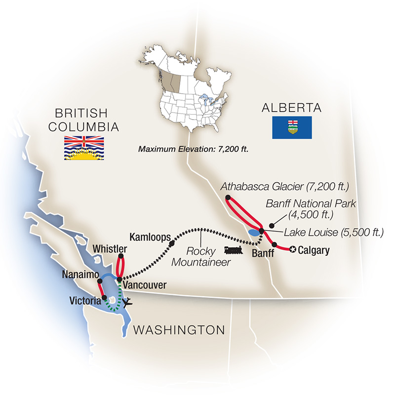 The Best of Western Canada & Rocky Mountaineer Itinerary Map