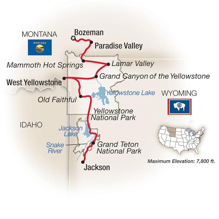 Paradise Valley, Yellowstone & the Tetons Itinerary Map