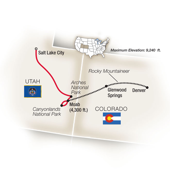 Salt Lake City to Denver by Rocky Mountaineer - Eastbound Itinerary Map