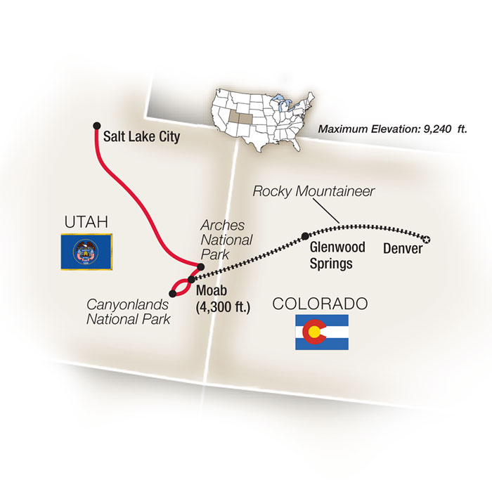 Denver to Salt Lake City by Rocky Mountaineer - Westbound Itinerary Map
