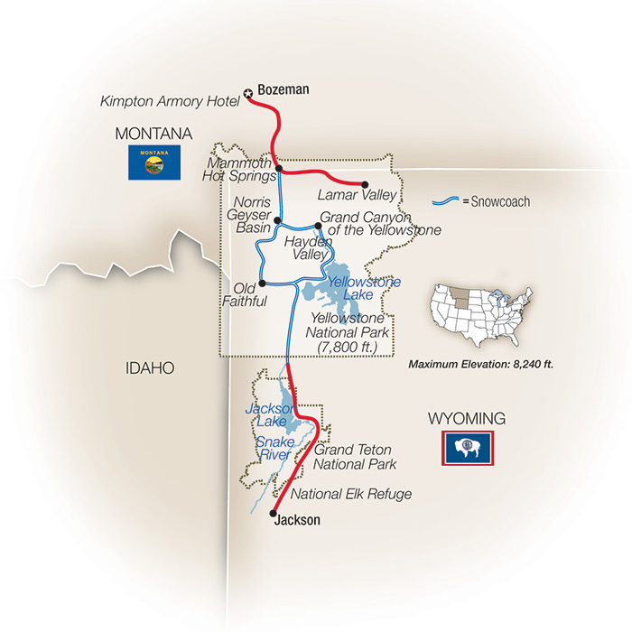 Wonderland: Yellowstone in Winter Itinerary Map