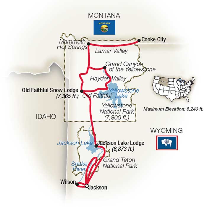 American Safari Tetons Yellowstone Escorted Tour map