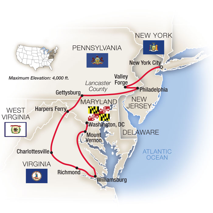 In Freedom's Footsteps: New York to Washington, DC Itinerary Map